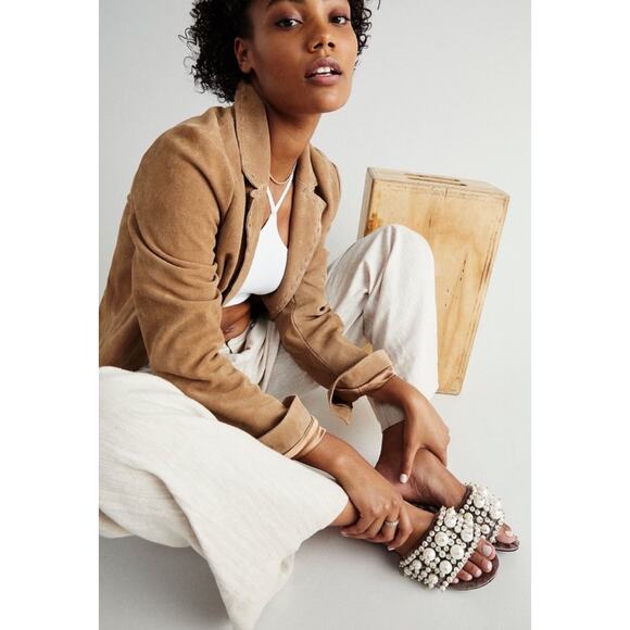 Jeffrey Campbell Dressy Pixie Faux Pearl Taupe Crushed Velvet Slide Sandals Sz 9 - Picture 5 of 12